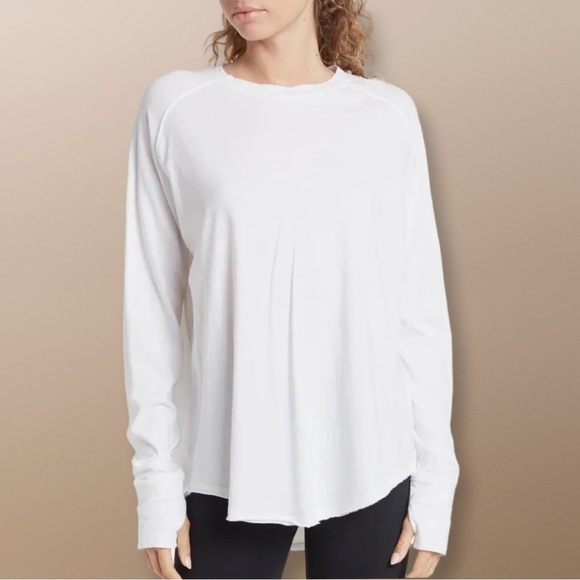 Zella White Mineral Wash Cotton Relaxed Fit Jersey Top M - Picture 1 of 8